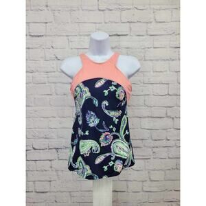 6R NAVY A375177 Denim & Co. Beach Paisley Tankini
